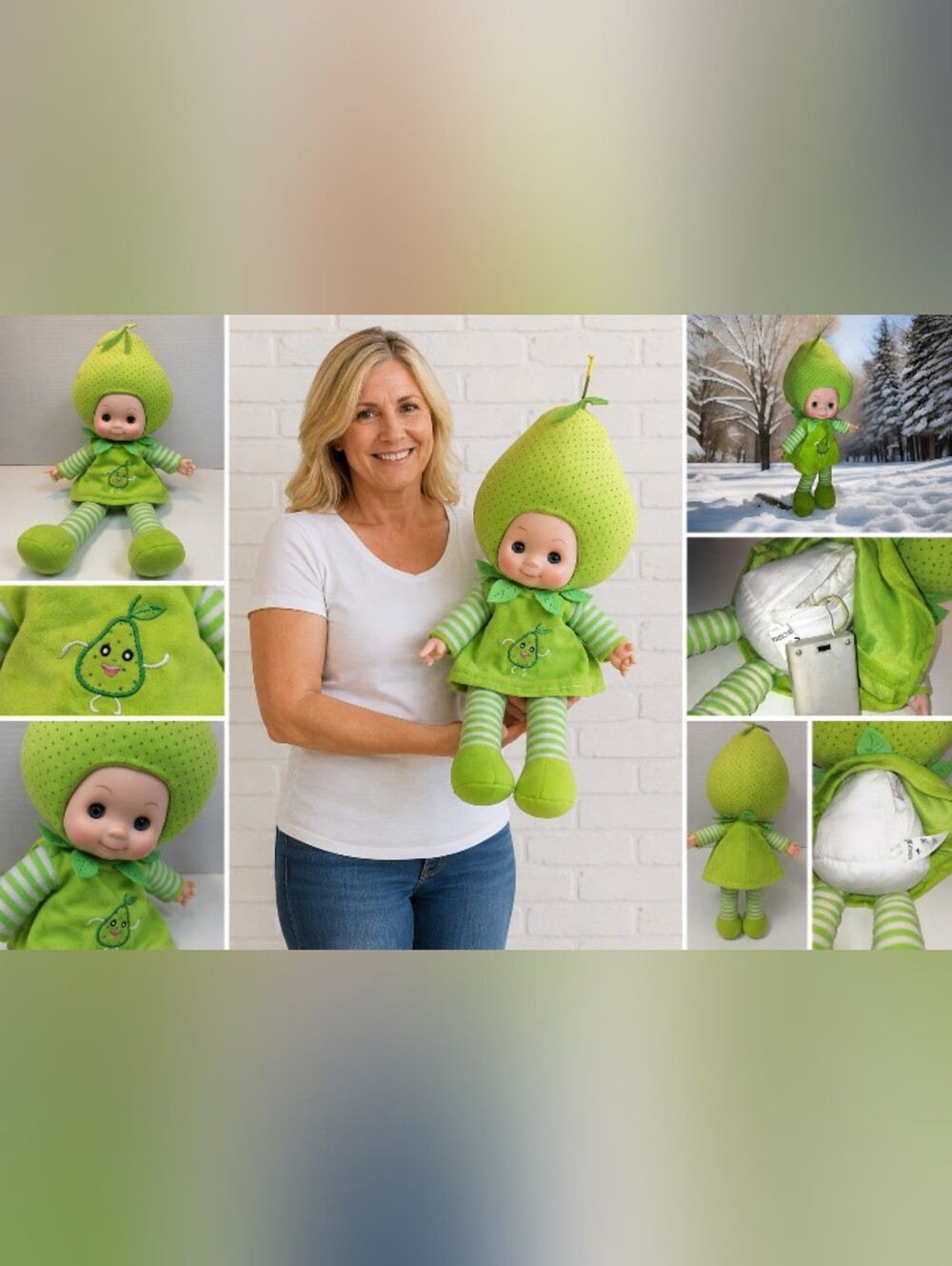 rare pear baby musical plush doll talking fruit vintage green 17
